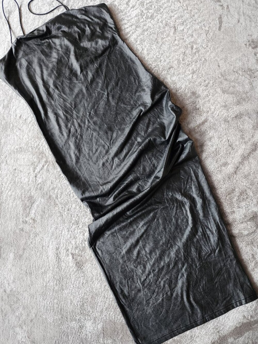 Black Wet‑Look Glossy Slip Dress NWOT Size L